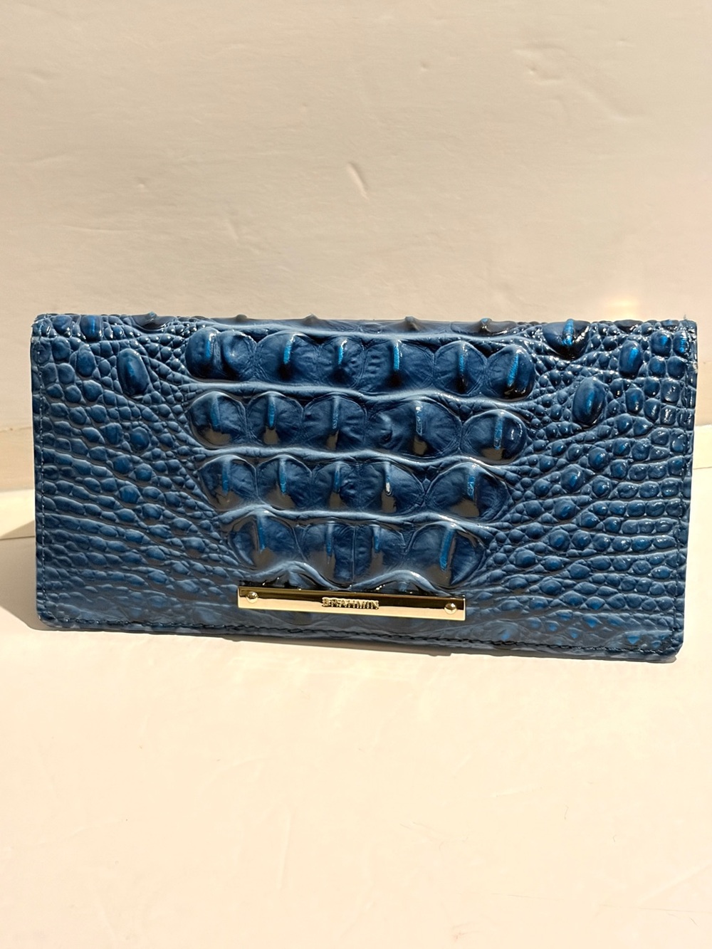 Brahmin Ady Anchor Melbourne Blue Leather Wallet Croc Embossed Bifold